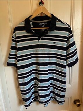 Rocawear Striped Polo in Navy and Light Blue